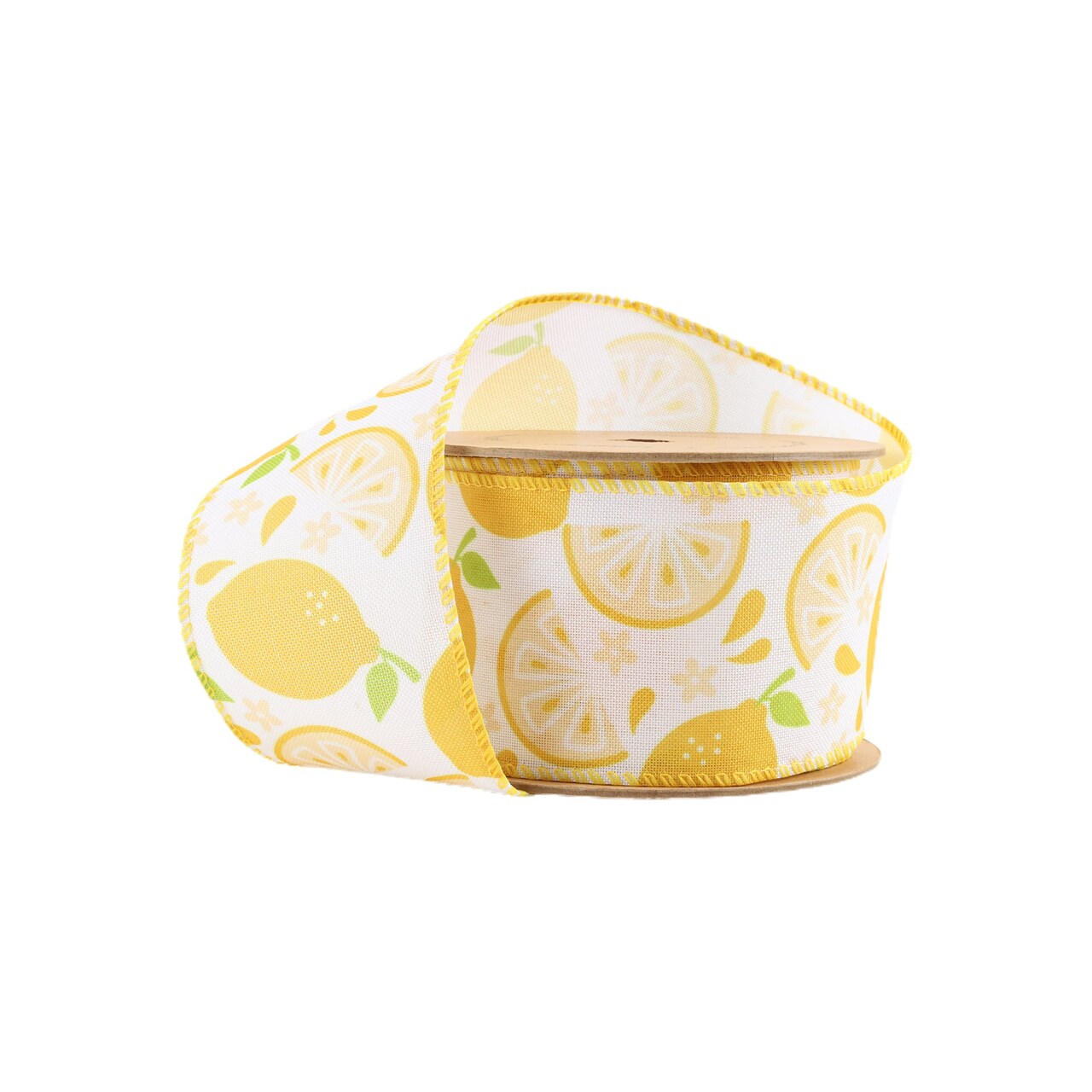 LaRibbons 2 1/2" Wired Ribbon | Lemon Slice on White | 10 Yard Roll